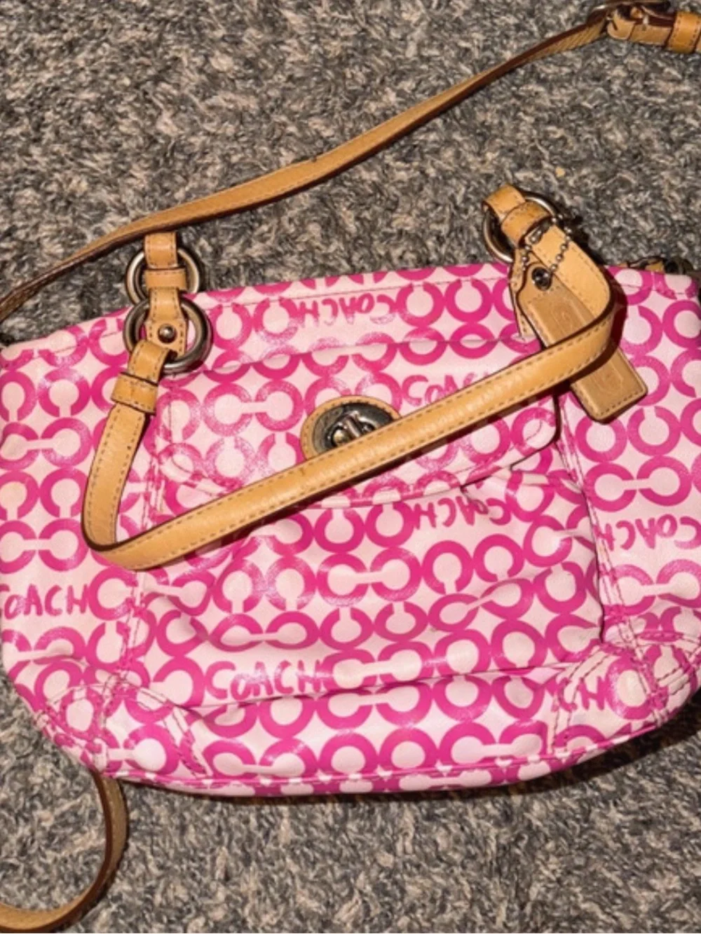 Coach Leah 13141 Pink Optic Art Coated Canvas Turnlock Shoulder Bag Y2K